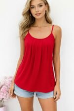 Kadın Ip Askılı Yuvarlak Yakalı Pileli Uzun Viskon Bluz - Görsel 2