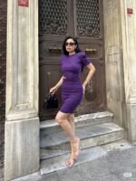 Kadın Bel Dekolteli Yanı Büzgü Detay Dalgıç Krep Kumaş Mini Elbise - Görsel 4