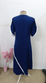 Kadın Kısa Kollu Bisiklet Yaka çift şerit Renk Detaylı Asimetrik Kesim Viskon Iki Iplik Elbise - Görsel 5