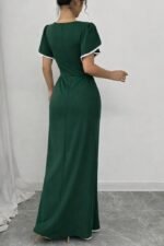 Kadın Kısa Kollu Kare Yakalı önden çapraz Kesim Detaylı Krep Elbise - Görsel 3