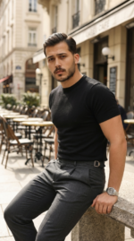 Erkek Basic Bisiklet Yaka Kısa Kollu Triko Tişört - %100 Pamuk Akrilik - Görsel 4