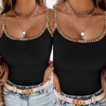 Kadın Askılı U Yaka Zincir şeritli Kaşkorse Bluz - Görsel 3