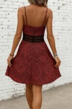 Kadın Ip Askılı Kruvaze Yakalı Desenli Mini Süprem Mini Elbise - Görsel 3