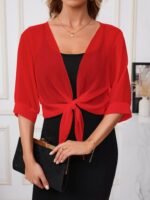 Kadın Truvakar Kollu önden Bağlamalı Kısa şifon Bolero Ceket - Görsel 2