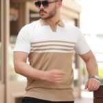 Erkek çizgi Desenli Yakalı Kısa Kollu T-shirt