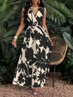 Kadın Askılı Kruvaze Yakalı çiçek Desenli Uzun Süprem Elbise - Görsel 4