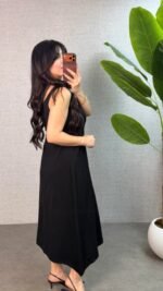 Kadın Askılı Yuvarlak Yaka Süprem Kumaş Elbise - Görsel 3