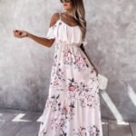 Kadın Gül Desenli Maxi Boy Mikro Kumaş Elbise