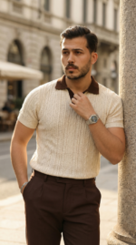 Erkek Desenli Kısa Kollu Triko Tişört - %100 Pamuk Akrilik - Görsel 4