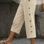 Kadın Yüksel Bel Lastikli Yandan Dügme Detaylı Midi Pantolon