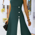 Kadın Tek Omuzu şerit Detaylı Kolsuz Yandan Düğme Detaylı Viskon Elbise