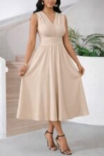 Kadın Askılı Kruvaze V Yakalı Beli Lastiklimidi Bürümcük Elbise - Görsel 2