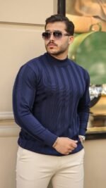 Erkek Yarım Balıkçı Yaka Kabartma Desenli Triko - Görsel 3