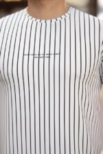 Erkek Dikey çizgili Ottoman Kumaş Kısa Kollu T-shirt - Görsel 3