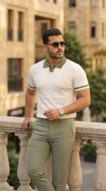 Erkek Renkli Yakalı File Desenli Kısa Kollu Tişört - Görsel 3