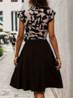 Kadın Kısa Kollu Kolu Fırfır Detay Mini Kuşaklı Kloş Krep Elbise - Görsel 2