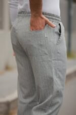 Erkek Beli Bağcıklı çizgili Pantolon - Görsel 3