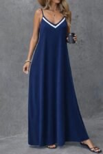 Kadın Ip Askılı V şerit Yakalı Uzun Viskon Elbise - Görsel 2