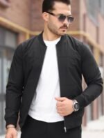 Erkek İçi Astarlı Su Geçirmez Bomber Mevsimlik Ceket - Siyah - Görsel 5