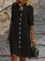 Kadın Kısa Kollu Hakim Yaka önden Düğmeli Kısa Müslim Elbise - Görsel 3
