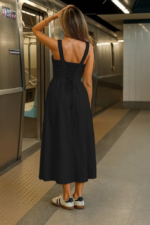 Kadın Askılı Geniş V Yakalı Sırttan Bağlamalı Yırtmaçlı Süprem Elbise - Görsel 2