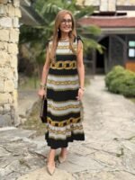 Kadın Omuzlardan Büzgülü Kayık Yaka Fırfırlı Janjan Krep Elbise - Görsel 2