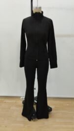 Kadın Uzun Kollu önden Fermuarlı Kısa Dalgıç Bluz Ve Pantolon Ikili Takım - Görsel 8