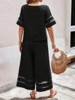 Kadın Kısa Kollu Bisiklet Yakalı Tül şerit Detaylı Bluz Ve Pantolon Ikili Takım - Görsel 4