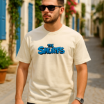 Ön Ve Arka Baskılı Oversize Bisiklet Yaka T-shirt- Beyaz