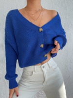 Kadın Uzun Kollu Düğme Detay Triko Hırka - Görsel 4