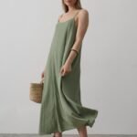 Askılı Uzun Çan Elbise - Haki