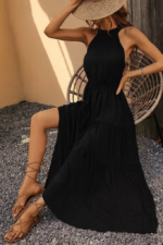 Kadın Kolsuz Halter Yaka Beli Lastiklidesenli Mikro Elbise - Görsel 3