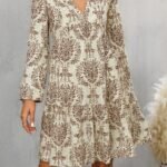 Kadın Uzun Kollu V Yakalı Fırfırlı Mini Süprem Elbise