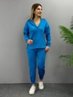 Kadın Uzun Kol V Yaka Kapüşon Detay Sweat Ve Yüksel Bel Eşofman Ikili Takım - Görsel 6