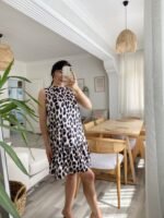 Kadın Kolsuz Sırttan Bağlamalı Fırfırlı Leopar Desenli Süprem Elbise - Görsel 5