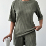 Kadın Kısa Kollu Bisiklet Yaka Kaşkorse Bluz şort Ikili Takım