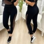 Kadın Yüksek Bel File Detaylı Dar Kesim Viskon Iki Iplik Pantolon