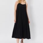 Askılı Uzun Çan Elbise - Siyah