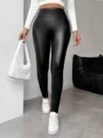 Kadın Yüksek Bel şardonlu Parlak Deri Tayt