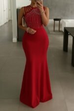 Kadın Omuz çoklu Askılı önü Taş Işlemeli Balık Kesim Janjan Krep Maxi Boy Elbise