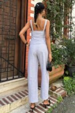 Kalın Askılı Bluz Pantolon Keten Takım 10187 - Görsel 4