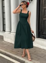 Kadın Askılı Kare Yakalı Uzun Ithal Krep Elbise - Görsel 2