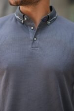 Erkek Düğmeli Yaka Waffle Kumaş Kısa Kollu Tişört - Görsel 3