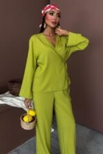 Kruvaze Model Klasik Pantolonlu Çupra Keten Takım 10191 - Görsel 3