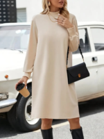 Kadın Uzun Kollu Balıkçı Yaka Kısa şardonlu Dalgıç Elbise - Görsel 3