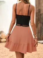 Kadın Ip Askılı Kruvaze Yaka Bel Dantel Ithal Krep Elbise - Görsel 4