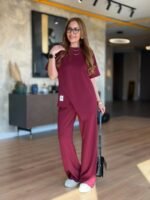 Kadın Kısa Kollu Bisiklet Yaka Asimetrik Viskon Iki Iplik Bluz Ve Pantolon Ikili Takım - Görsel 2