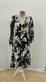 Kadın Uzun Kollu Kruvaze Yakalı Yandan Bağlamalı Desenli Mini Modal Elbise - Görsel 7