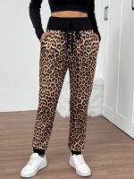 Kadın Yüksek Bel Bağcıklı Desenli Iki Iplik Pantolon - Görsel 2