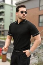 Erkek Zikzak Dokulu Yakalı Kısa Kollu Triko - Görsel 3